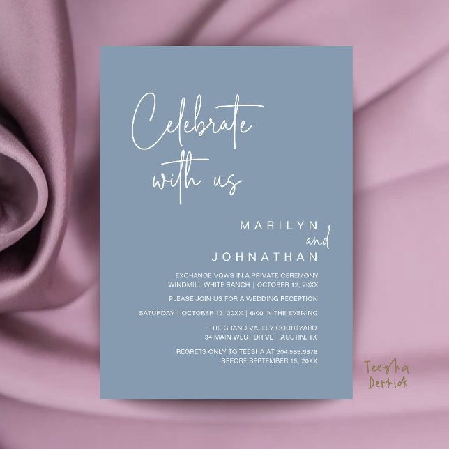 Celebrate with us, Modern Wedding Reception Party Invitation (Celebrate with us, Modern Wedding Reception Dinner Party Invitation Card in Dusty Blue)