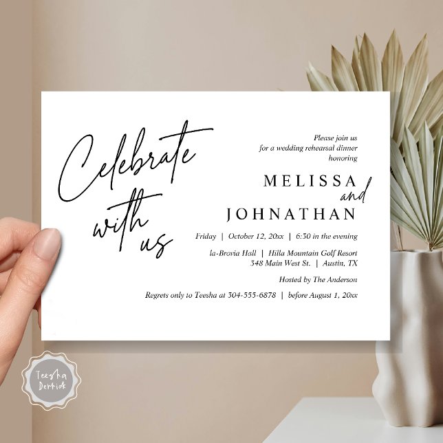 Celebrate with us, Modern Wedding Rehearsal Dinner Invitation (Celebrate with us, Modern Wedding Rehearsal Dinner Invitation Card, PDF, in Black White)