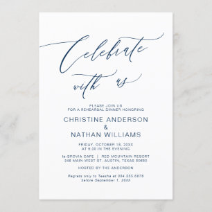 Celebrate with us, Navy Blue, Rehearsal Dinner Invitation