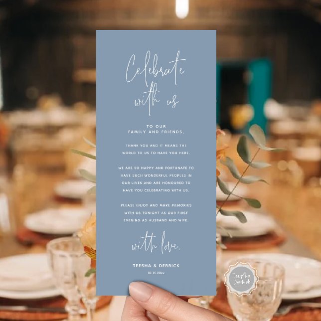 Celebrate With Us, Place Setting Thank you Card (Celebrate With Us, Place Setting Thank you Card, in  Modern Handwriting Script Dusty Blue Themed)