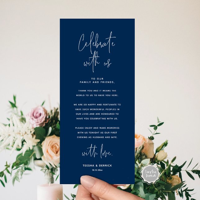 Celebrate With Us, Place Setting Thank you Card (Celebrate With Us, Place Setting Thank you Card, in  Modern Handwriting Script Navy Blue Themed)