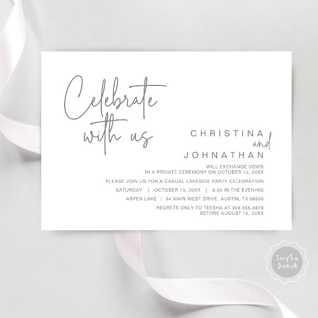 Celebrate with us, Post Wedding Elopement Party In Invitation (Celebrate with us, Modern Wedding Elopement Dinner Party Invitation Card, PDF, in Dark Grey)