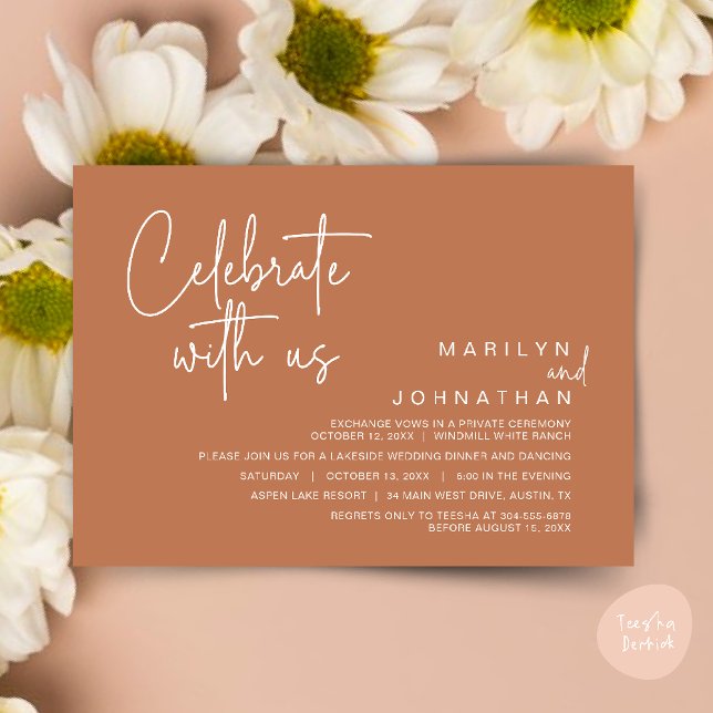 Celebrate with us, Post Wedding Elopement Party Invitation (Celebrate with us, Post Wedding Elopement Party Dinner Brunch Lunch Invitation Card PDF Copper Brown)