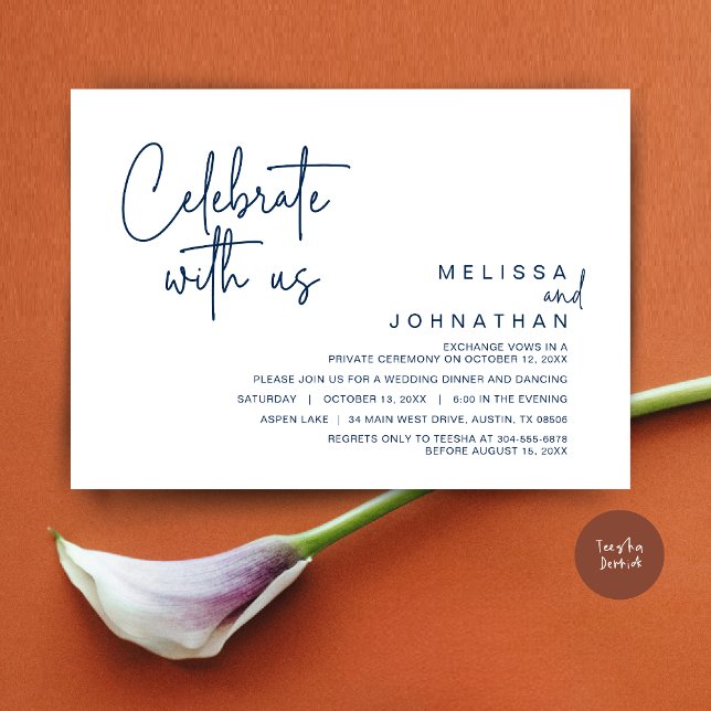 Celebrate with us, Post Wedding Elopement Party Invitation (Celebrate with us, Post Wedding Elopement Dinner Party Invitation Card, PDF, in Navy Blue)