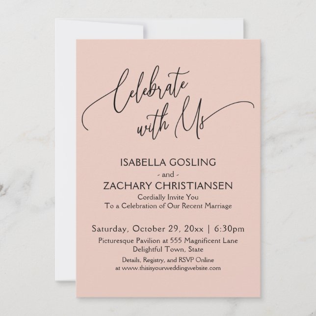 Celebrate with Us Pretty Handwriting Blush Pink Invitation (Front)