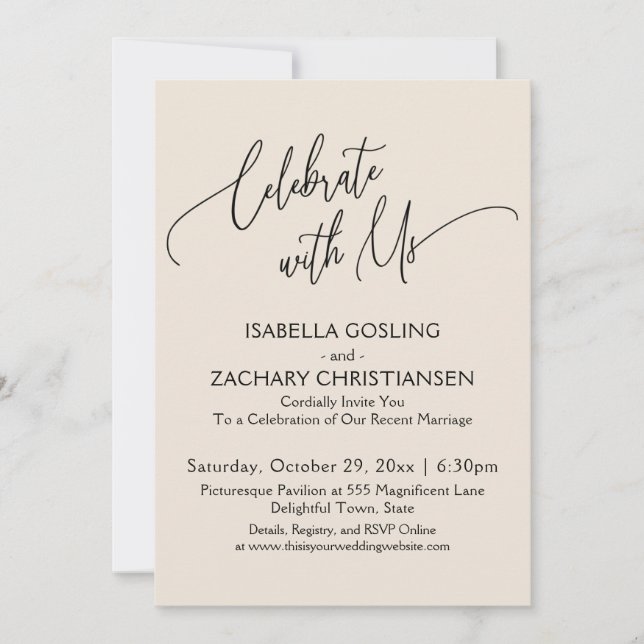 Celebrate with Us Pretty Handwriting Cream Invitation (Front)
