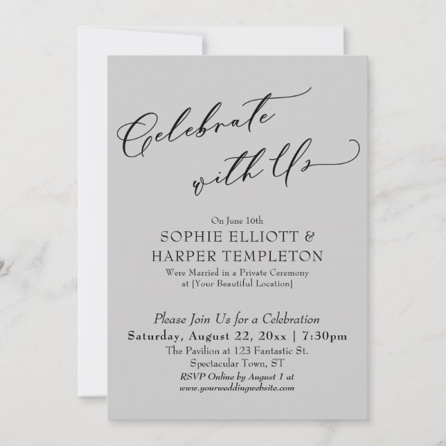 Celebrate with Us Pretty Light Grey Reception Only Invitation (Front)