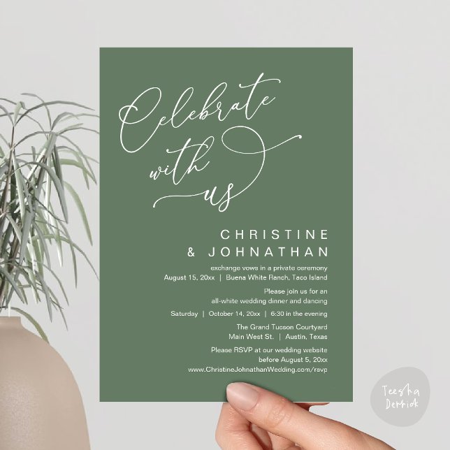 Celebrate with us, Romantic Wedding Dinner Dancing Invitation (Celebrate With Us, Romantic Wedding Dinner Party Lunch Brunch Invitation Card PDF Sage Green Forest)