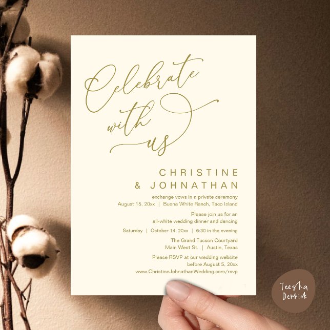 Celebrate with us, Romantic Wedding Dinner Dancing Invitation (Celebrate With Us, Romantic Wedding Dinner Party Lunch Brunch Invitation Card PDF Yellow Gold)
