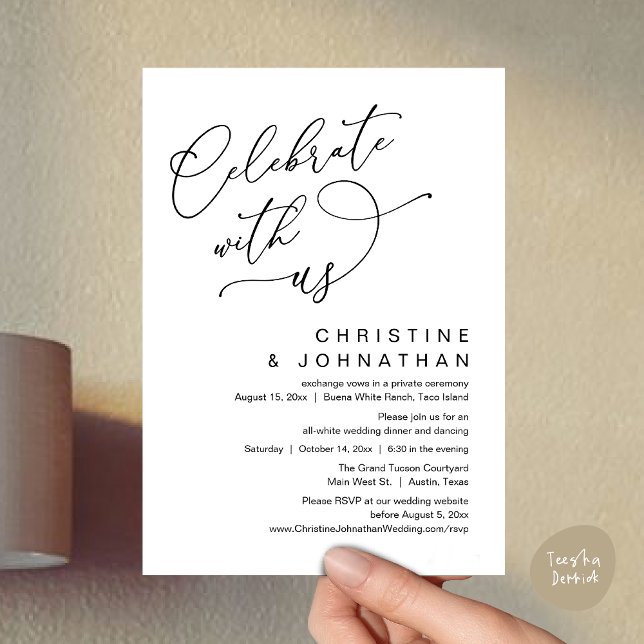 Celebrate with us, Romantic Wedding Dinner Dancing Invitation (Celebrate With Us, Romantic Wedding Dinner Party Lunch Brunch Invitation Card PDF White Black)