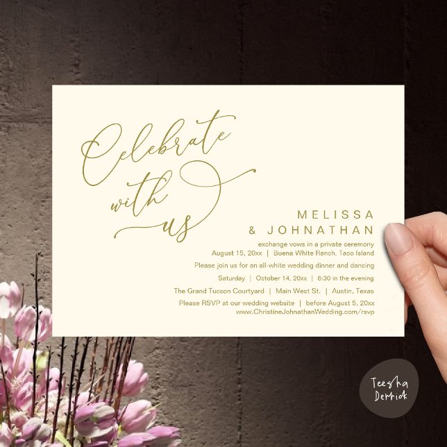 Celebrate with us, Romantic Wedding Dinner Invitation (Celebrate With Us, Romantic Wedding Dinner Party Lunch Brunch Invitation Card PDF Yellow Gold)