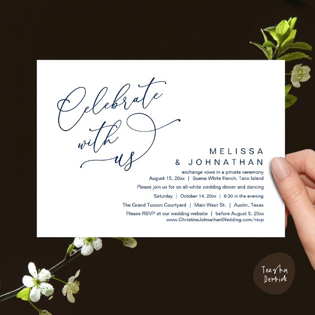 Celebrate with us, Romantic Wedding Dinner Invitation (Celebrate With Us, Romantic Wedding Dinner Party Lunch Brunch Invitation Card PDF Classy Navy Blue)