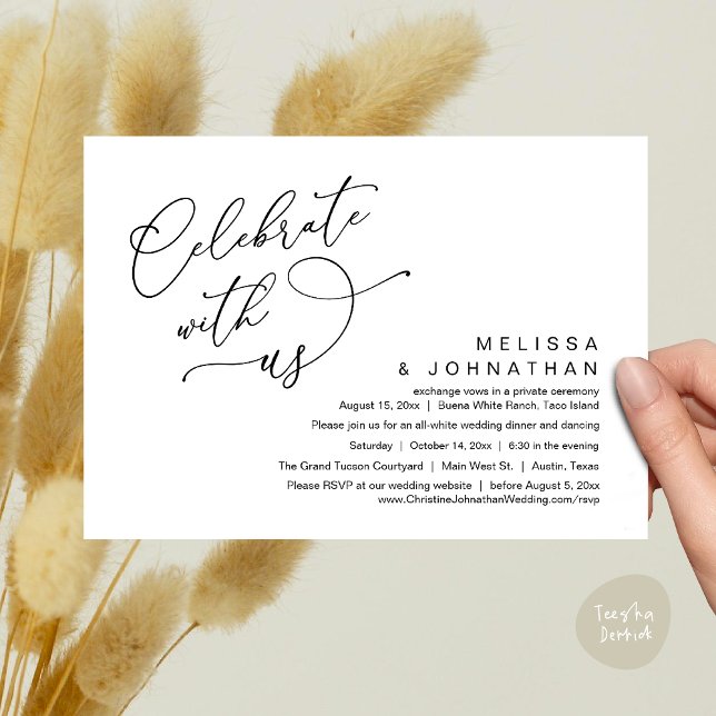 Celebrate with us, Romantic Wedding Dinner Invitation (Celebrate With Us, Romantic Wedding Dinner Party Lunch Brunch Invitation Card PDF White Black)