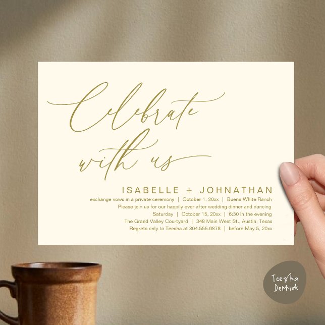 Celebrate with us, Romantic Wedding Dinner Party Invitation (Celebrate with us, Romantic Wedding Dinner Brunch Party Invites Card PDF Modern Classy Yellow Gold)