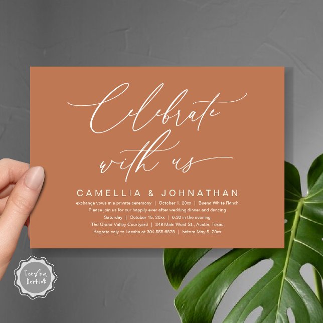 Celebrate with us, Romantic Wedding Dinner Party Invitation (Romantic Wedding Dinner Party, Celebrate with us Lunch Brunch Modern Invites Card  PDF Copper Brown)