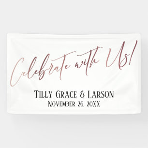 Celebrate with Us Rose Gold Handwriting Typography Banner