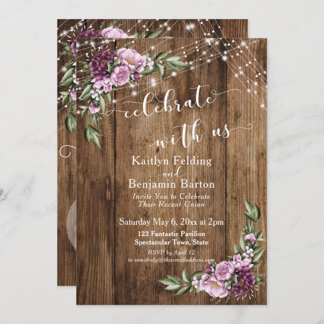 Celebrate with Us Rustic Floral Lights Reception Invitation (Front/Back)