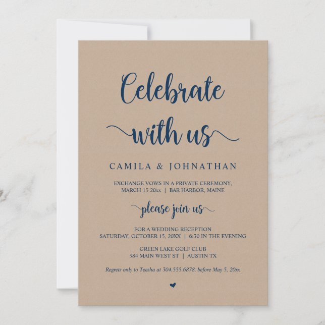 Celebrate with us, Rustic Kraft Elopement Party Invitation (Front)
