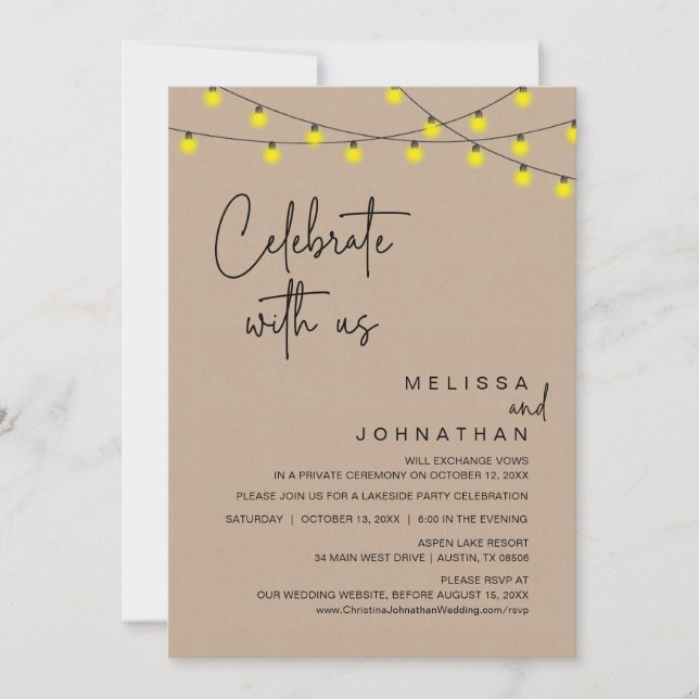 Celebrate With Us, Rustic Wedding Dinner Party Invitation (Front)