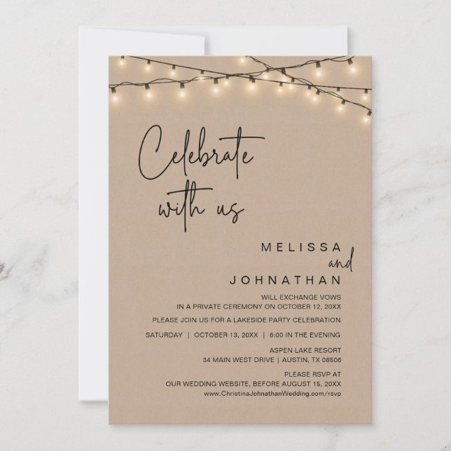 Celebrate With Us, Rustic Wedding Dinner Party Invitation (Front)