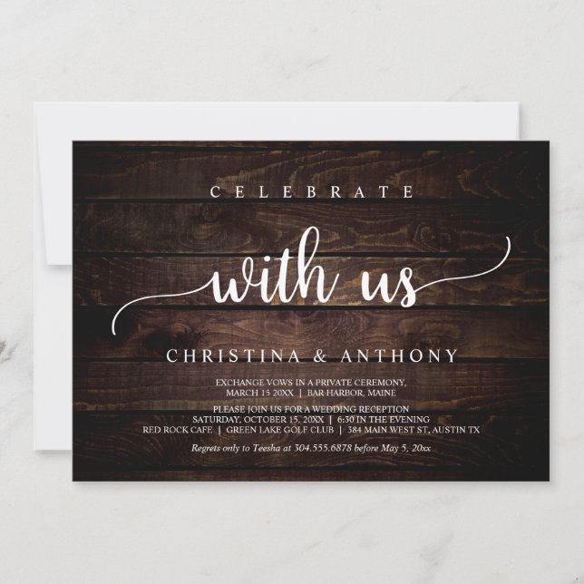 Celebrate with us, Rustic Wedding Elopement Dinner Invitation (Front)