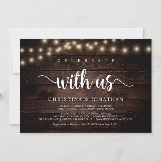 Celebrate with us, Rustic Wedding Elopement Invitation (Front)