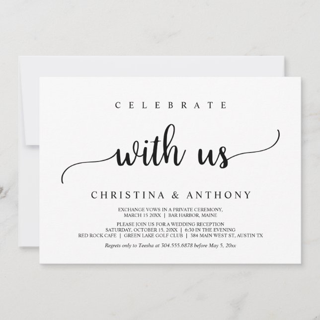 Celebrate with us, Rustic Wedding Elopement Invitation (Front)