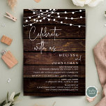 Celebrate With Us, Rustic Wedding Elopement Party Invitation<br><div class="desc">Modern rustic brown dark wood background,  with cottage string lights themed,  wedding elopement invitation card (celebrate with us). It is perfect for your wedding elopement reception / post wedding celebration party.</div>