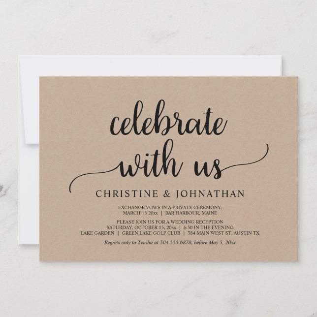 Celebrate with us, Rustic Wedding Elopement Party  Invitation (Front)