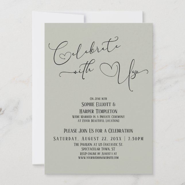 Celebrate with Us Sage Green Reception Only Invitation (Front)