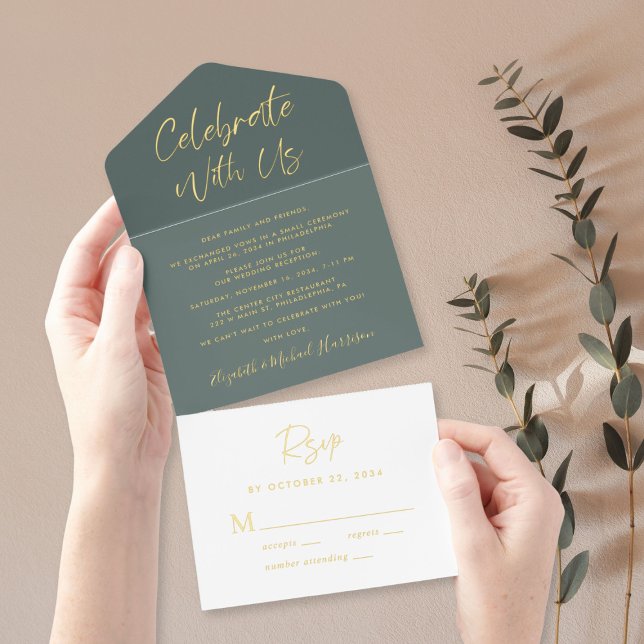 Celebrate With Us Sage Wedding Reception All In One Invitation (Creator Uploaded)
