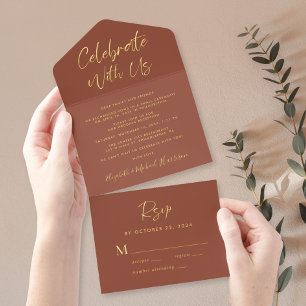 Celebrate With Us Terracotta Wedding Reception All In One Invitation