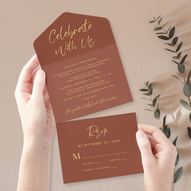 Celebrate With Us Terracotta Wedding Reception All In One Invitation (Creator Uploaded)