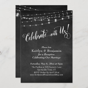 Celebrate with Us! Typography, Chalkboard Lights Invitation