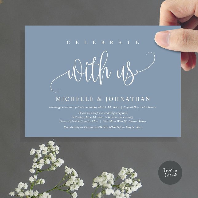 Celebrate With Us, Wedding Elopement Celebration Invitation (Celebrate with us, Modern Wedding Elopement Dinner Party Invitation Card, PDF, in Dusty Blue)