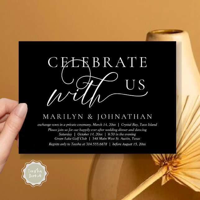Celebrate with us Wedding Elopement Dinner Dancing Invitation (Celebrate with us Wedding Elopement Dinner Dancing Invitation Card, PDF, Classy Black)