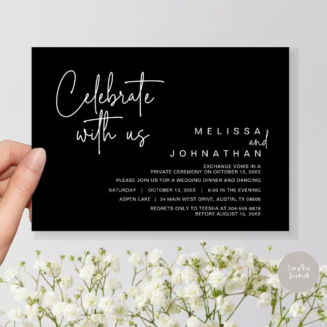 Celebrate with us, Wedding Elopement Dinner Party Invitation (Celebrate With Us, Wedding Elopement Dinner Invitation Card, PDF, in Classy Black)