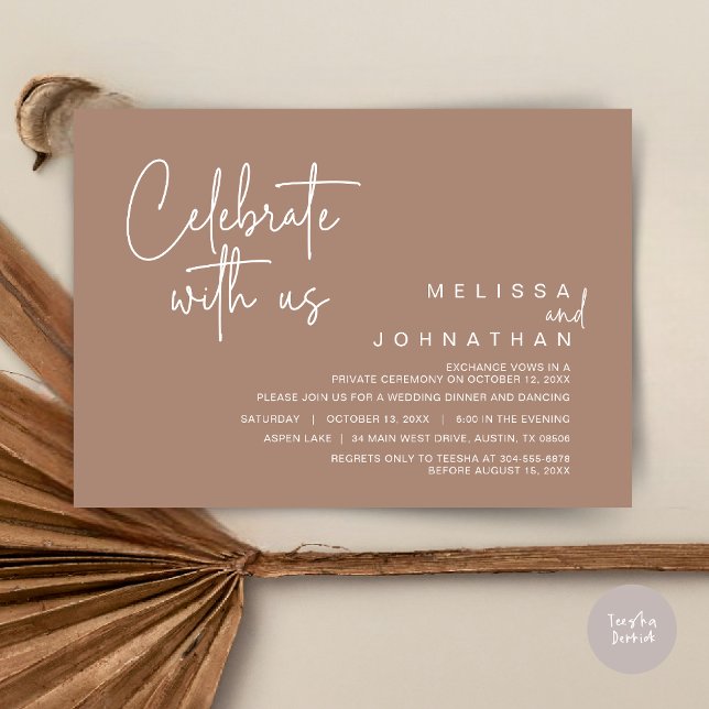 Celebrate with us, Wedding Elopement Dinner Party Invitation (Celebrate With Us, Wedding Elopement Dinner Invitation Card, PDF, in Taupe)