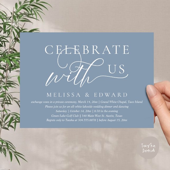 Celebrate with us, Wedding Elopement Dinner Party Invitation (Celebrate with us, Wedding Elopement Dinner Party Lunch Brunch Invitation Card PDF Dusty Blue)