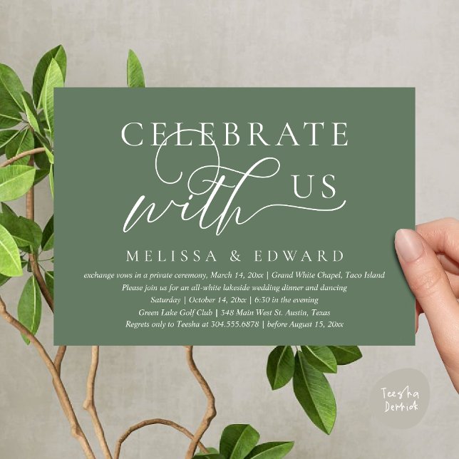 Celebrate with us, Wedding Elopement Dinner Party Invitation (Celebrate with us, Wedding Elopement Dinner Party Lunch Brunch Invitation Card PDF Greenery Sage )