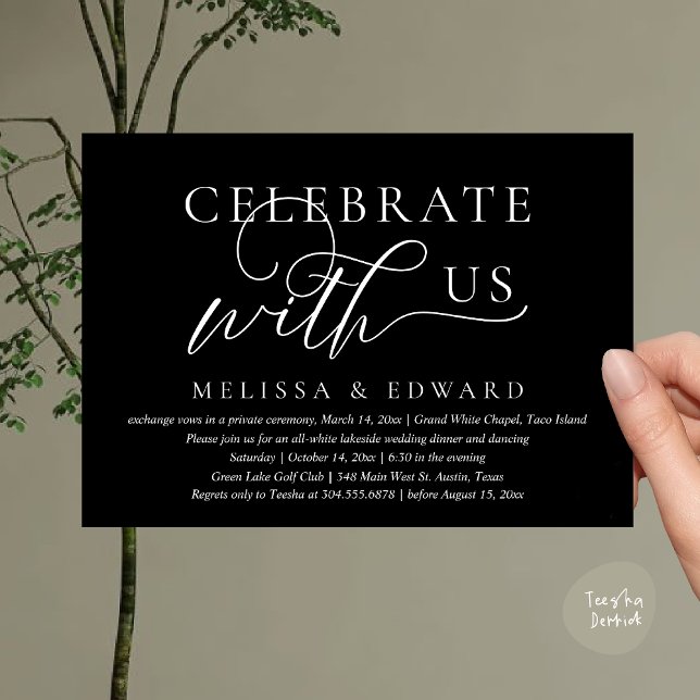 Celebrate with us, Wedding Elopement Dinner Party Invitation (Celebrate with us, Wedding Elopement Dinner Party Lunch Brunch Invitation Card PDF Classy Black)