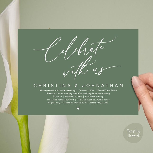 Celebrate With Us Wedding Elopement Dinner Party  Invitation (Celebrate With Us Romantic Wedding Elopement Dinner Brunch Lunch Party Invites Card PDF Sage Green)