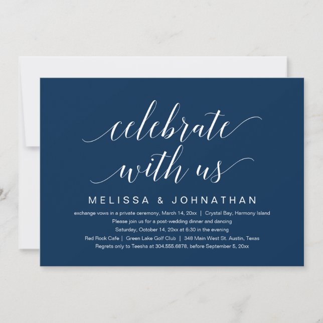 Celebrate with us, Wedding Elopement, Navy Blue In Invitation (Front)