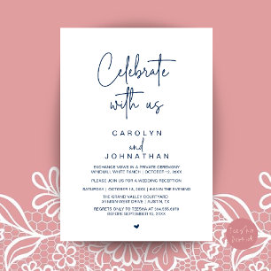 Celebrate with us, Wedding Elopement Navy Blue Invitation