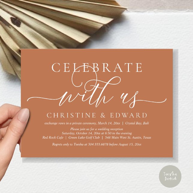Celebrate with us, Wedding Elopement Party, Copper Invitation (Celebrate with us, Romantic Modern Wedding Elopement Invitation Card, PDF, in Copper)