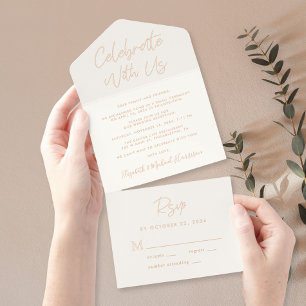 Celebrate With Us Wedding Reception Cream All In One Invitation