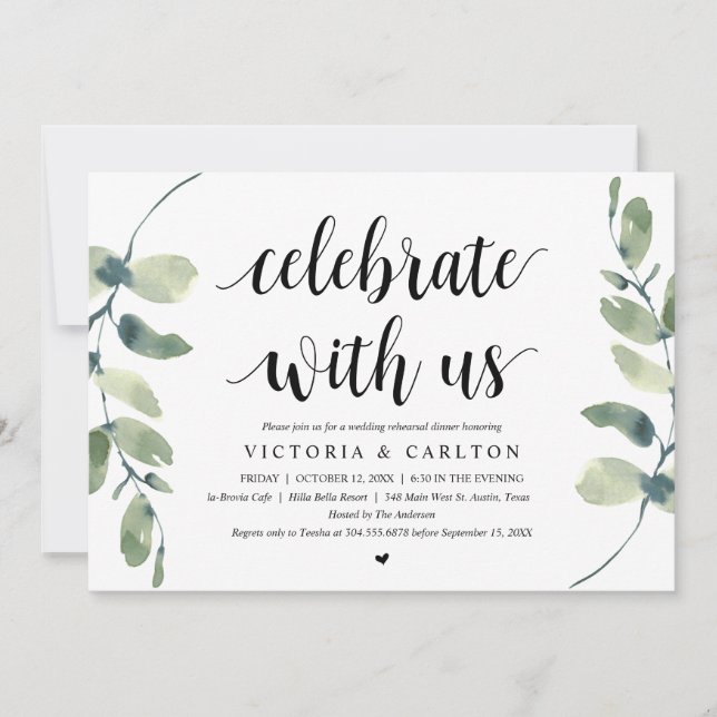 Celebrate with us, Wedding Rehearsal Dinner Invitation (Front)