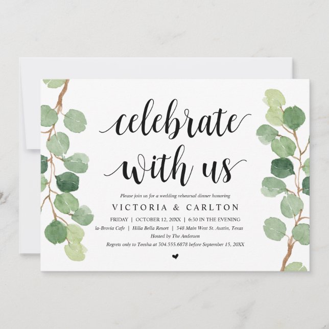Celebrate with us, Wedding Rehearsal Dinner Invitation (Front)