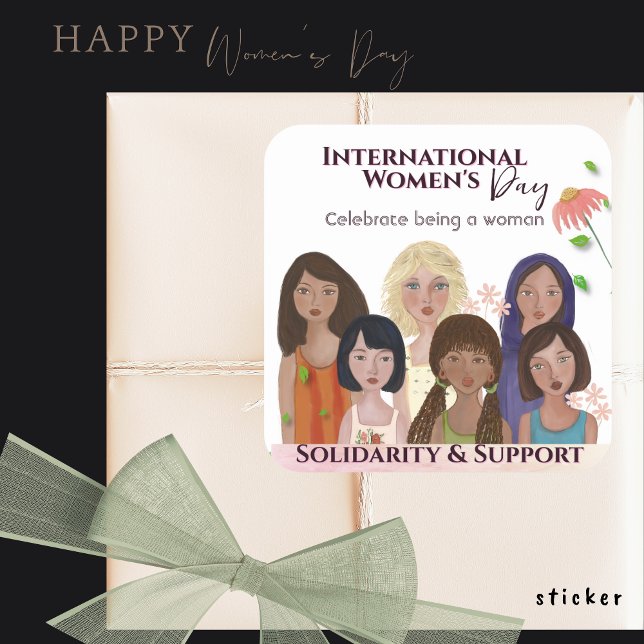 Celebrate Women's Day Portraits Square Sticker ( Celebrate Women's Day Portraits Square Sticker)