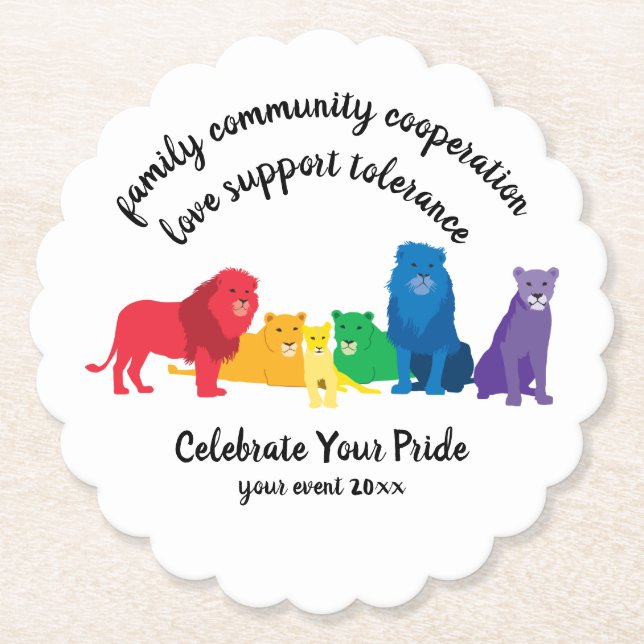 Celebrate Your Pride Rainbow Lion Pride Paper Coaster (Front)